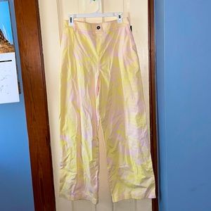 Pink & Yellow Swirl Patterned Wide Pants